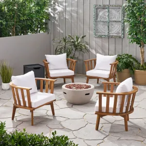 Outdoor Acacia Wood 4 Seater Club Chairs and Fire Pit Set - NH126903 patio chairs, outdoor seating