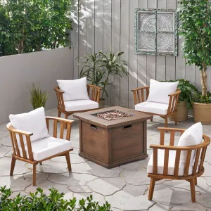 Outdoor Acacia Wood 4 Seater Club Chairs and Fire Pit Set - NH136903 patio chairs, outdoor seating
