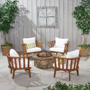 Outdoor Acacia Wood 4 Seater Club Chairs and Fire Pit Set - NH916903 patio chairs, outdoor seating