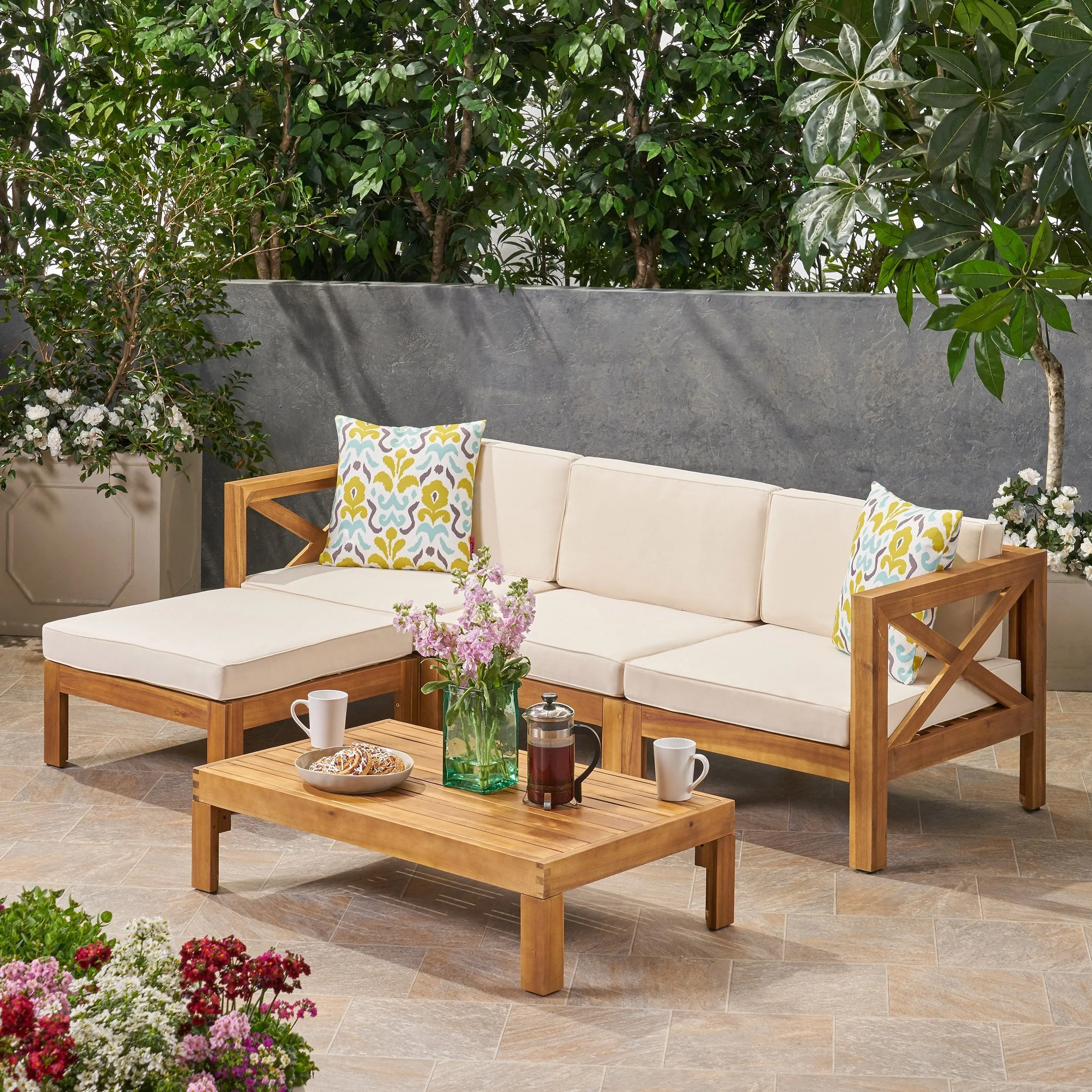 Outdoor Acacia Wood 5 Piece Sofa Set - NH062803 patio chairs, outdoor seating