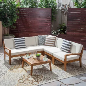 Outdoor Acacia Wood 5 Seater Sectional Sofa Set with Coffee Table - NH935603 patio chairs, outdoor seating