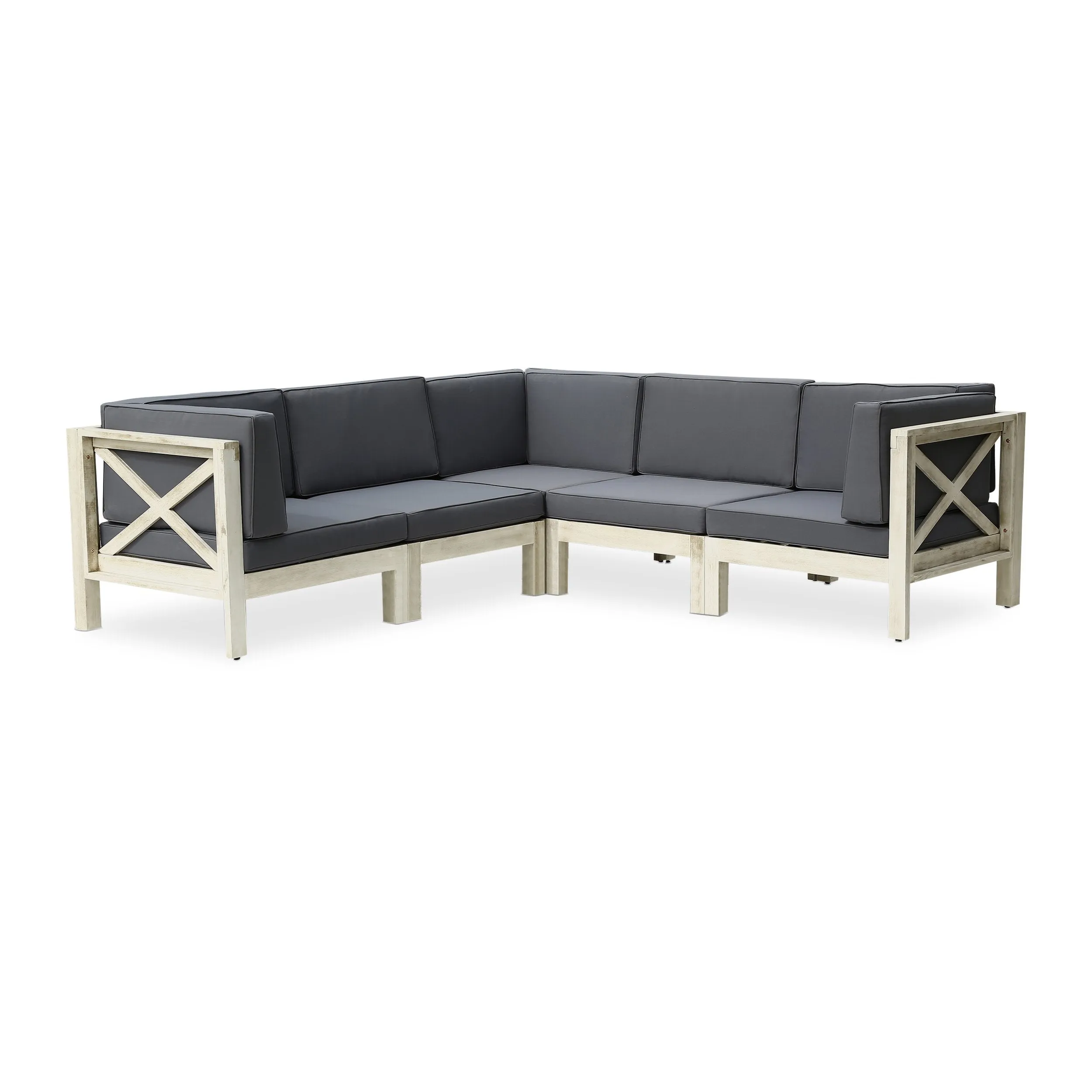 Outdoor Acacia Wood 5 Seater Sectional Sofa Set with Water-Resistant Cushions - NH807603