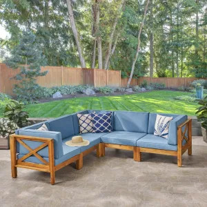 Outdoor Acacia Wood 5 Seater Sectional Sofa Set with Water-Resistant Cushions - NH807603 patio chairs, outdoor seating