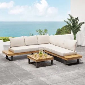 Outdoor Acacia Wood 5 Seater Sofa Sectional with Water-Resistant Cushions - NH467213 patio chairs, outdoor seating