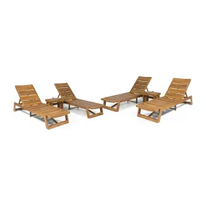 Outdoor Acacia Wood 6 Piece Chaise Lounge Set - NH137213 patio chairs, outdoor seating
