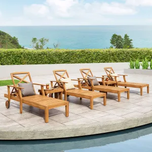 Outdoor Acacia Wood 6 Piece Chaise Lounge Set - NH647213 patio chairs, outdoor seating
