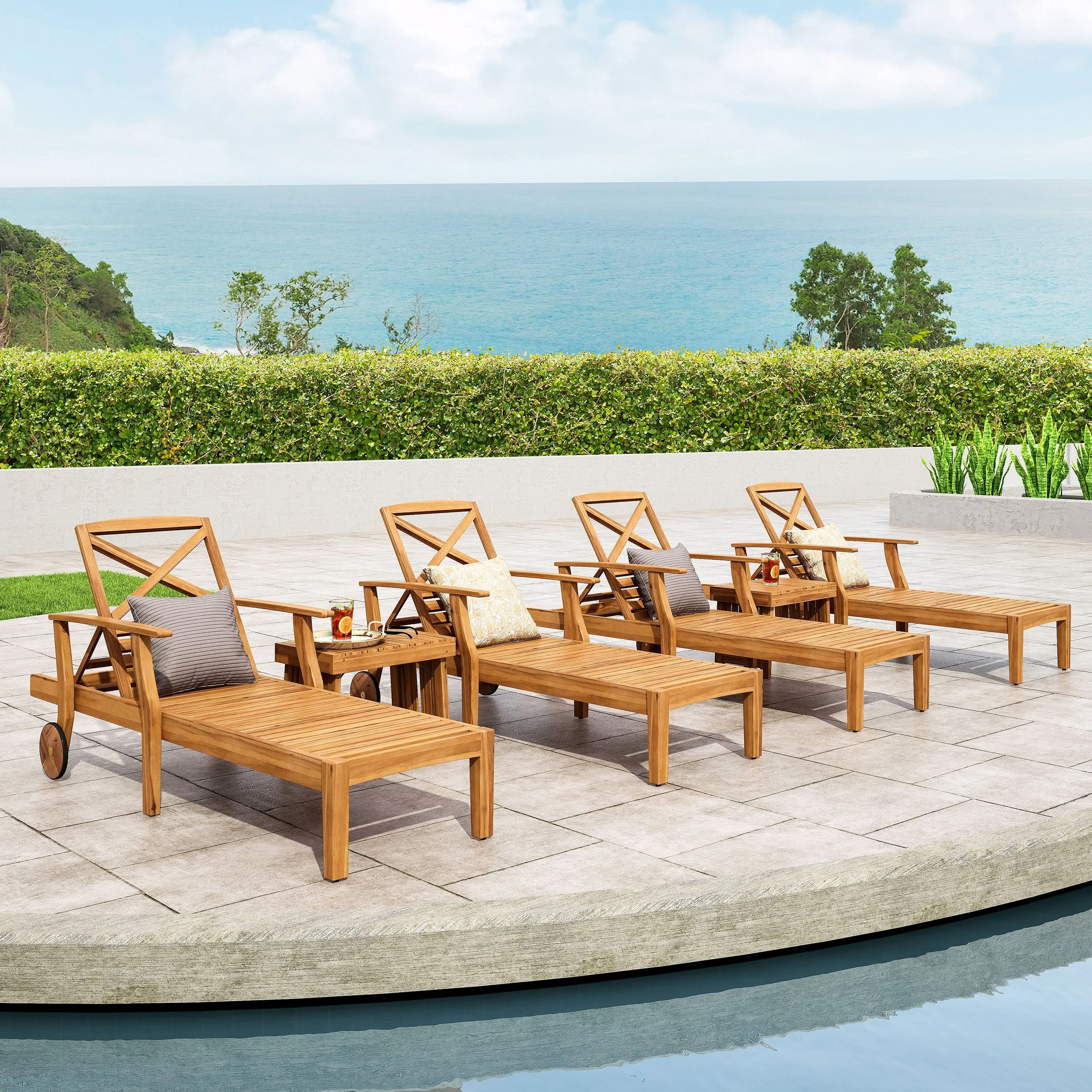 Outdoor Acacia Wood 6 Piece Chaise Lounge Set - NH647213 patio chairs, outdoor seating