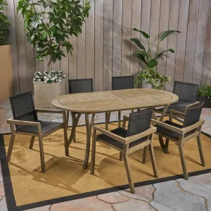Outdoor Acacia Wood 6 Seater Patio Dining Set with Mesh Seats - NH359603 patio chairs, outdoor seating