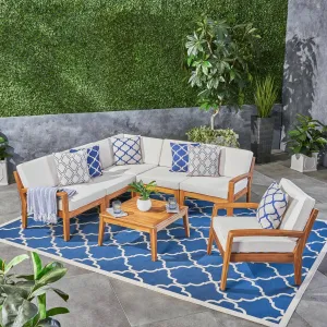 Outdoor Acacia Wood 6 Seater Sectional Sofa and Club Chair Set with Coffee Table - NH345603 patio chairs, outdoor seating