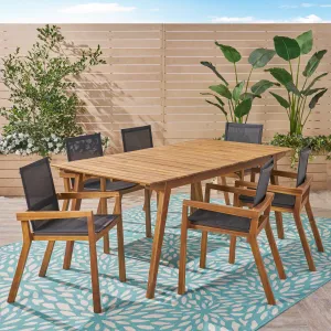 Outdoor Acacia Wood 7 Piece Dining Set with Mesh Seats - NH749603 patio chairs, outdoor seating