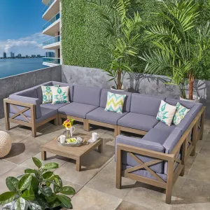 Outdoor Acacia Wood 8 Seater U-Shaped Sectional Sofa Set with Coffee Table - NH247603 patio chairs, outdoor seating