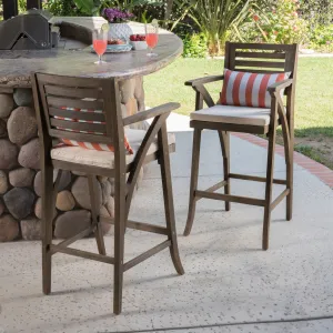 Outdoor Acacia Wood Barstool (Set of 2), Grey with Cream Cushion - NH176403 patio chairs, outdoor seating