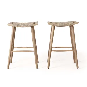 Outdoor Acacia Wood Barstool with Wicker, Set of 2 - NH000413 patio chairs, outdoor seating