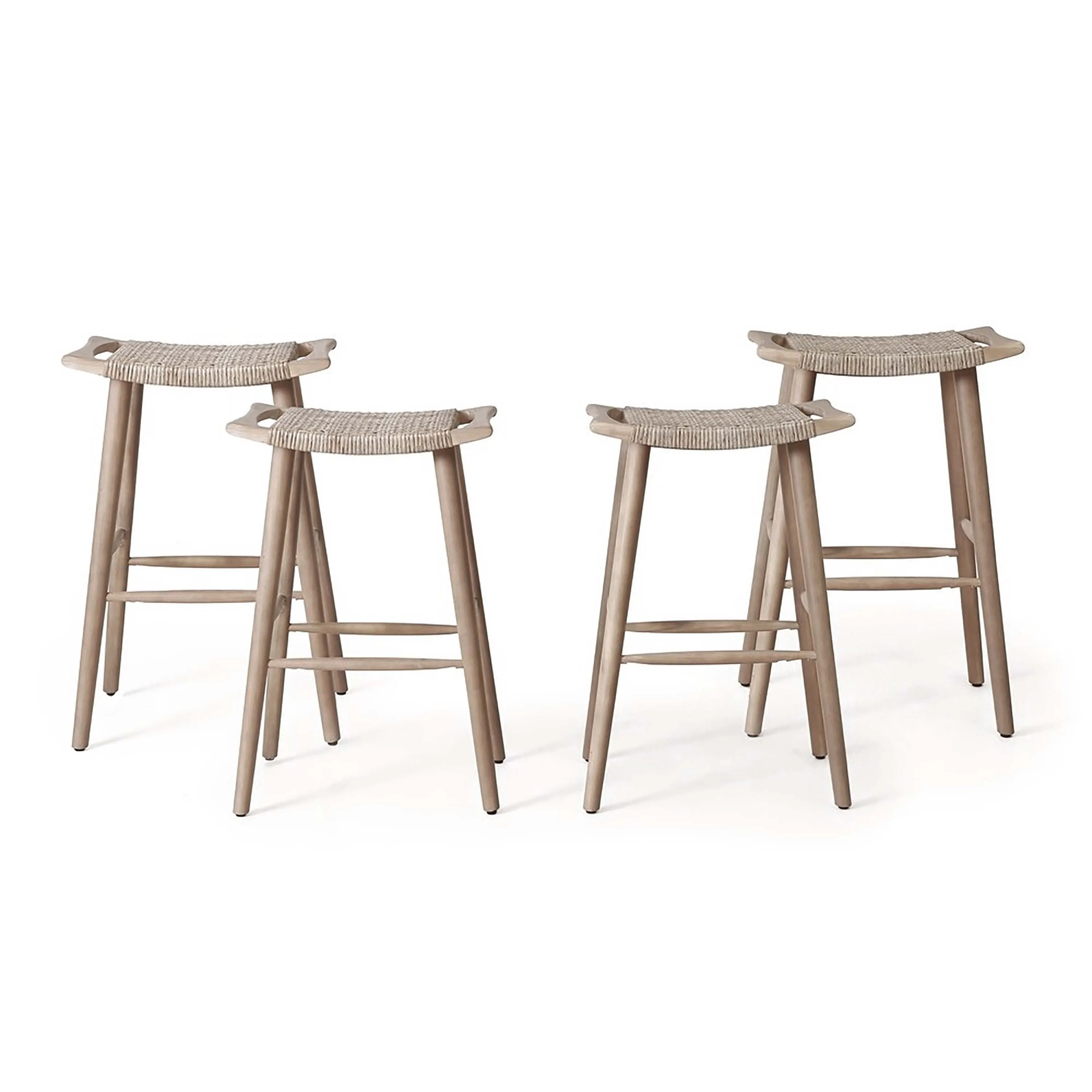 Outdoor Acacia Wood Barstool with Wicker, Set of 4 - NH100413