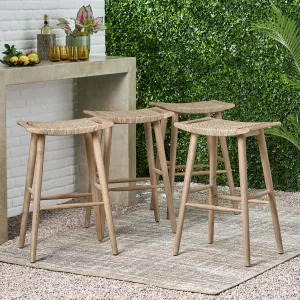 Outdoor Acacia Wood Barstool with Wicker, Set of 4 - NH100413 patio chairs, outdoor seating