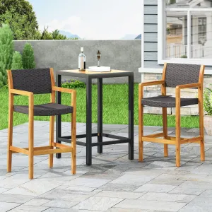 Outdoor Acacia Wood Barstools with Wicker (Set of 2) - NH138213 patio chairs, outdoor seating