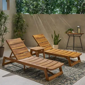 Outdoor Acacia Wood Chaise 3 Piece Lounge Set - NH952013 patio chairs, outdoor seating