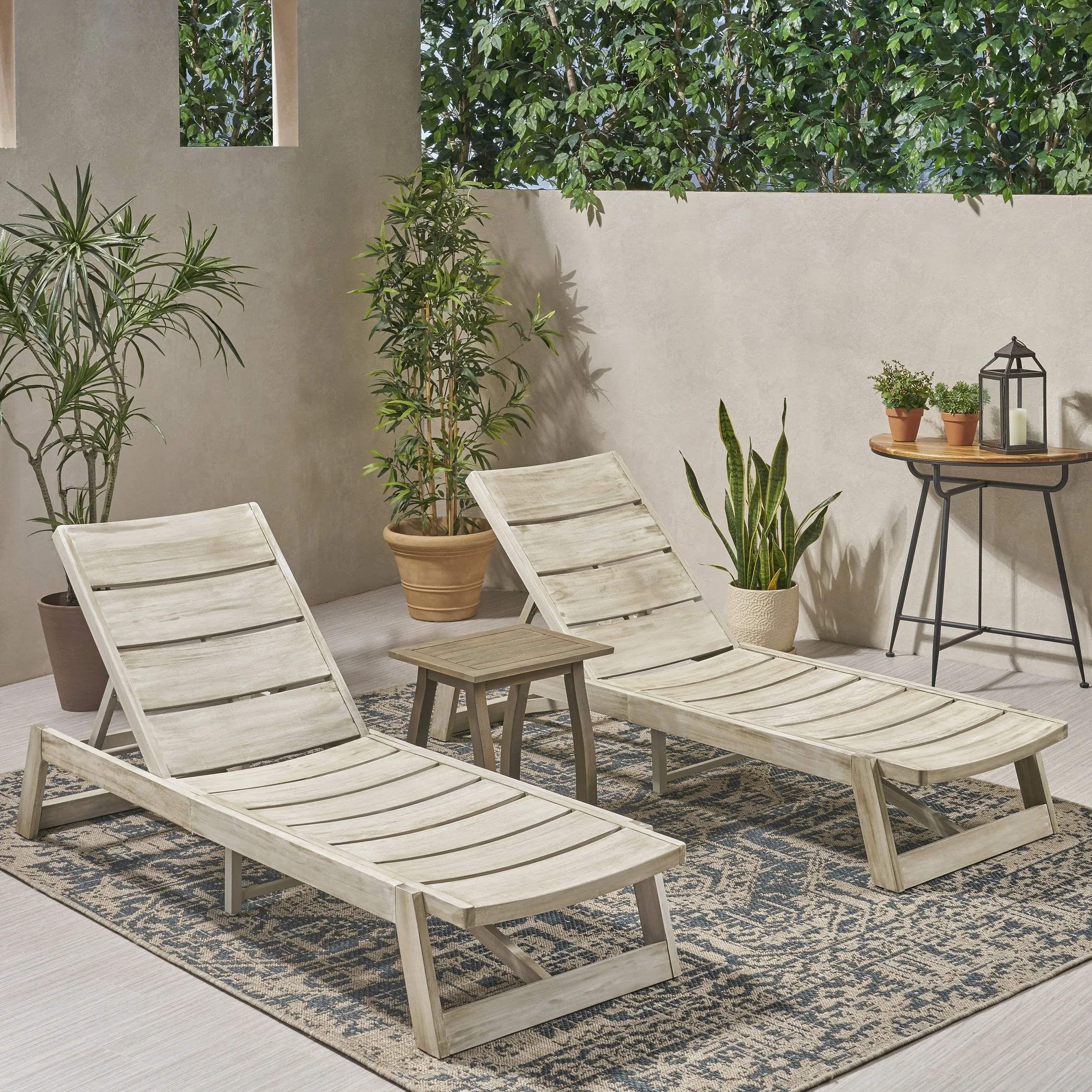 Outdoor Acacia Wood Chaise 3 Piece Lounge Set - NH952013