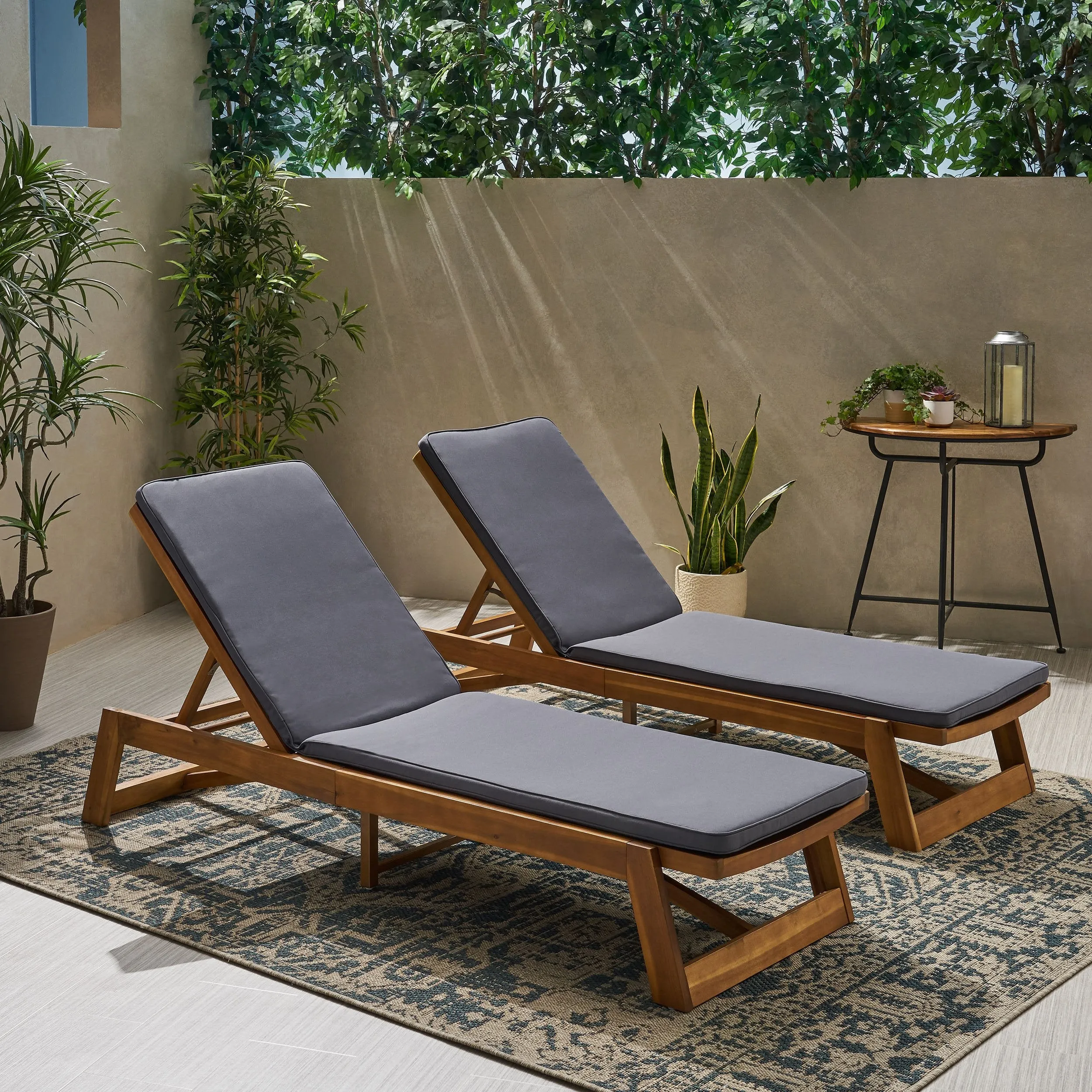 Outdoor Acacia Wood Chaise Lounge and Cushion Sets (Set of 2) - NH308903