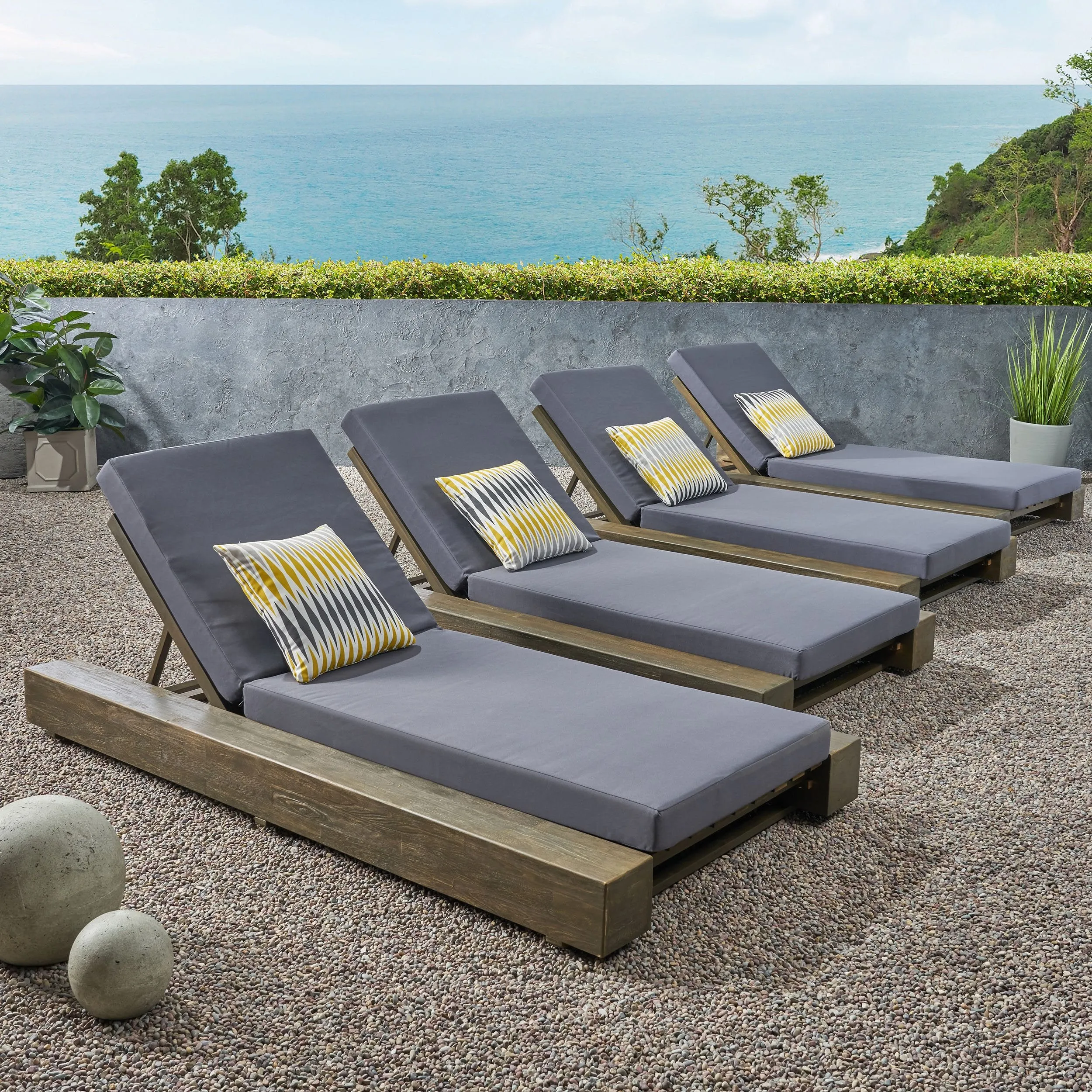 Outdoor Acacia Wood Chaise Lounge and Cushion Sets (Set of 4) - NH858903 patio chairs, outdoor seating