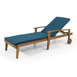 Outdoor Acacia Wood Chaise Lounge with Water Resistant Cushion - NH062513 patio chairs, outdoor seating