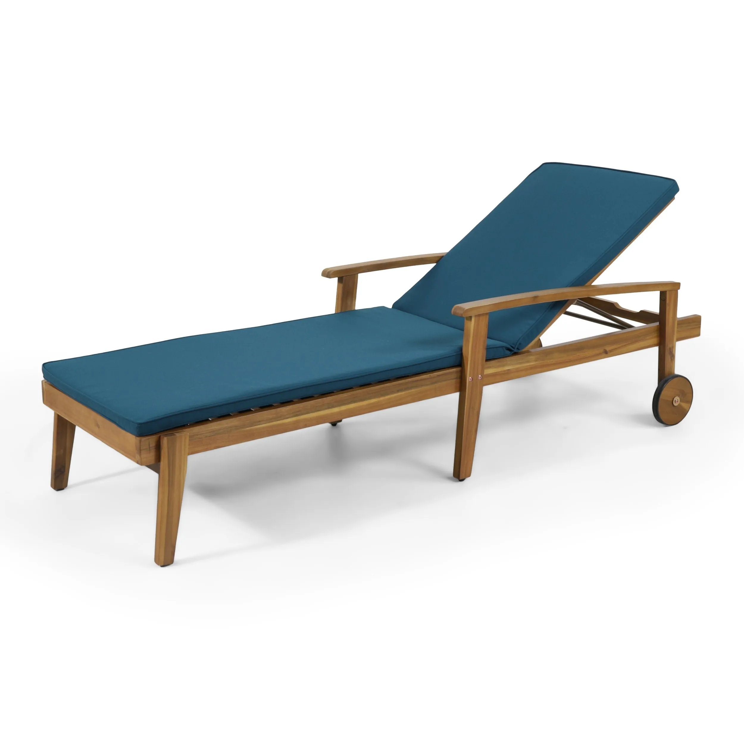 Outdoor Acacia Wood Chaise Lounge with Water Resistant Cushion - NH062513 patio chairs, outdoor seating