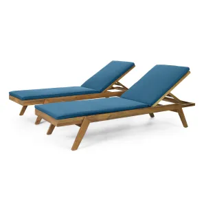 Outdoor Acacia Wood Chaise Lounge with Water Resistant Cushions, Set of 2 - NH148413 patio chairs, outdoor seating