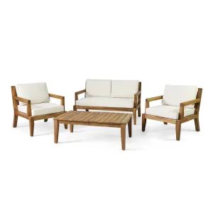 Outdoor Acacia Wood Chat Set, Teak and Beige - NH392413 patio chairs, outdoor seating