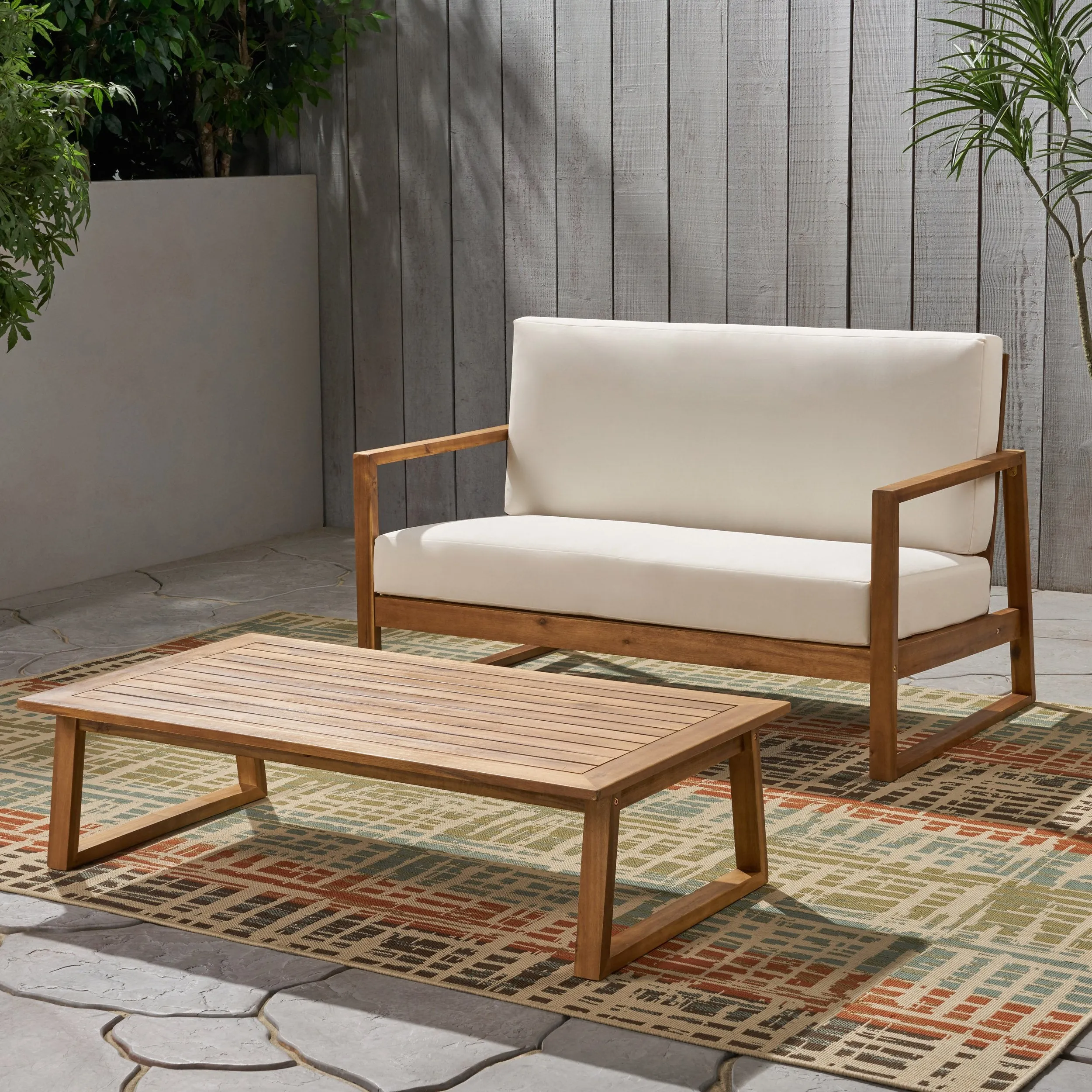 Outdoor Acacia Wood Chat Set with Coffee Table - NH073013 patio chairs, outdoor seating