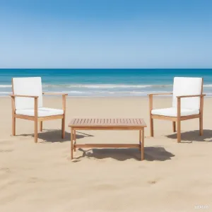 Outdoor Acacia Wood Club Chair and Coffee Table Set with Cushions patio chairs, outdoor seating