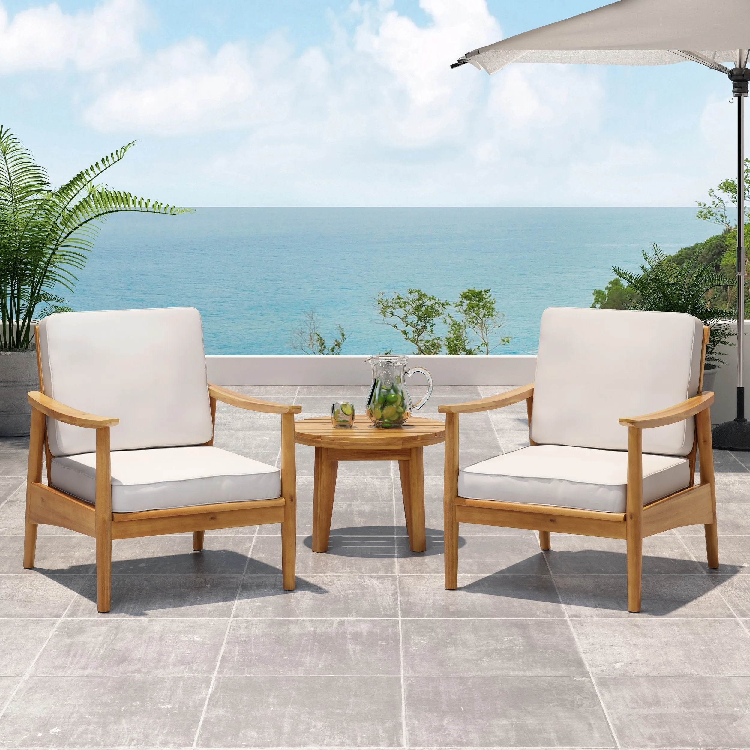 Outdoor Acacia Wood Club Chair (Set of 2) - NH346213 patio chairs, outdoor seating