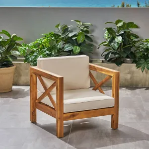 Outdoor Acacia Wood Club Chair with Cushion - NH853803 patio chairs, outdoor seating