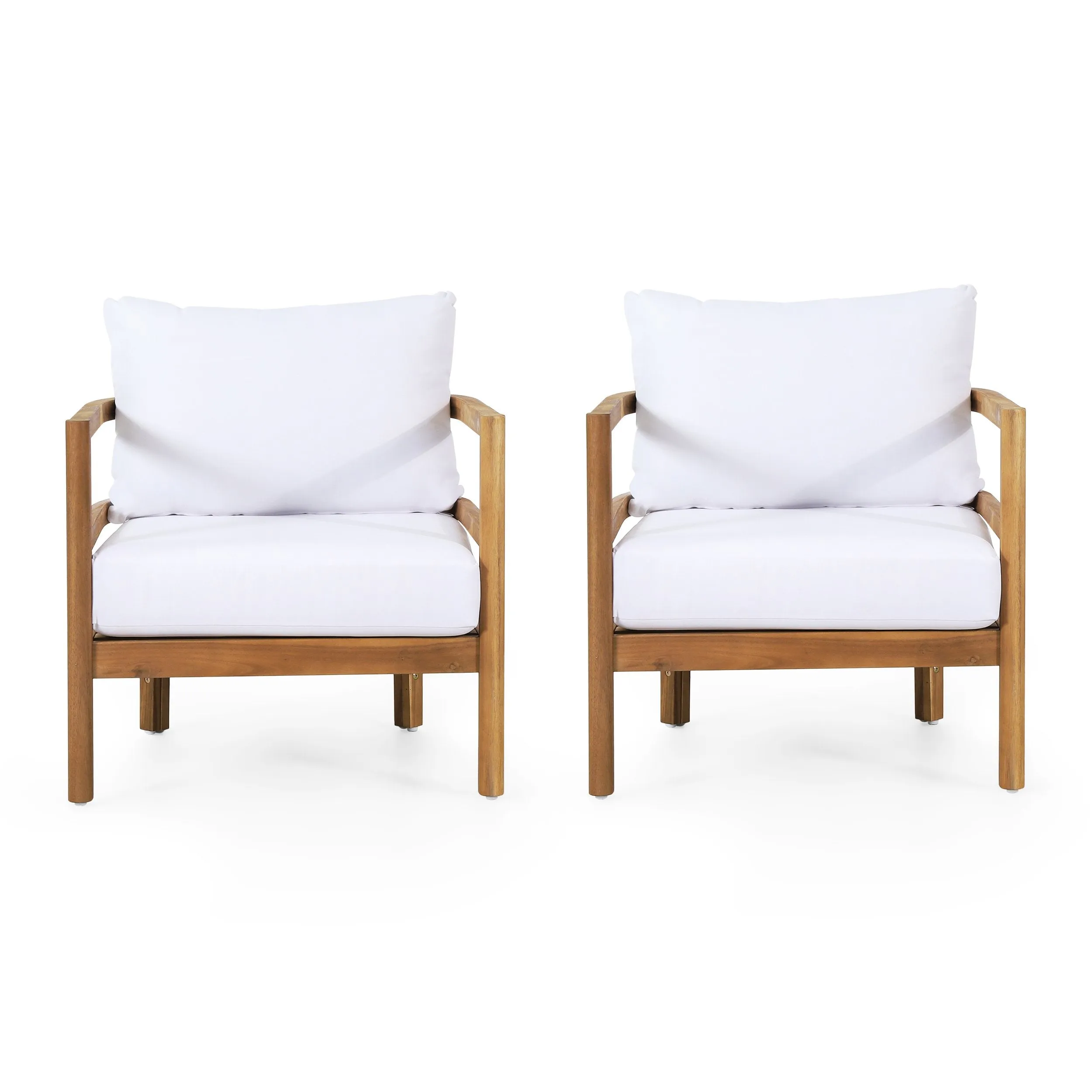 Outdoor Acacia Wood Club Chair with Cushion, Set of 2, Teak and White - NH316513 patio chairs, outdoor seating