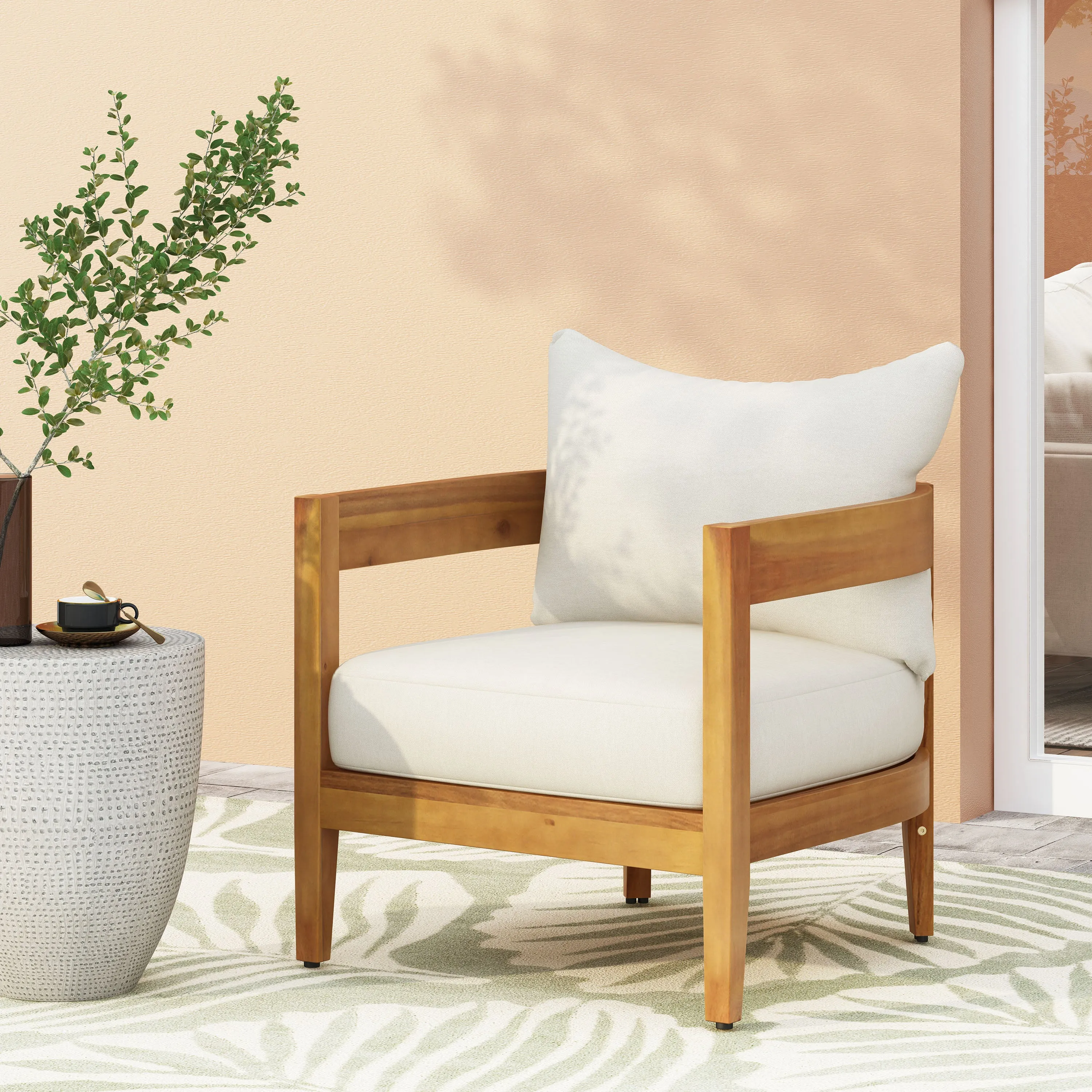 Outdoor Acacia Wood Club Chair with Cushions - NH593213