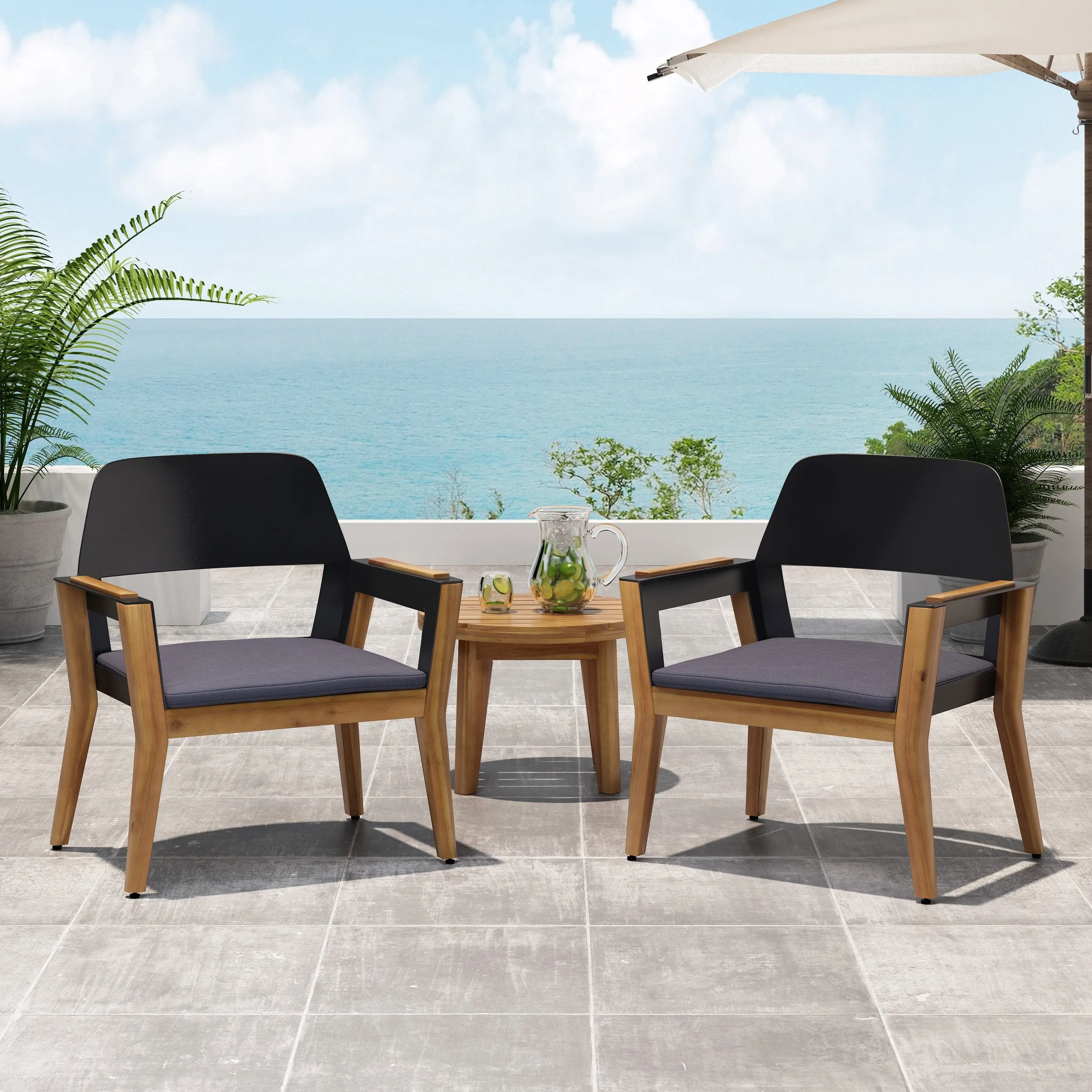 Outdoor Acacia Wood Club Chairs with Cushion (Set of 2) - NH858213 patio chairs, outdoor seating