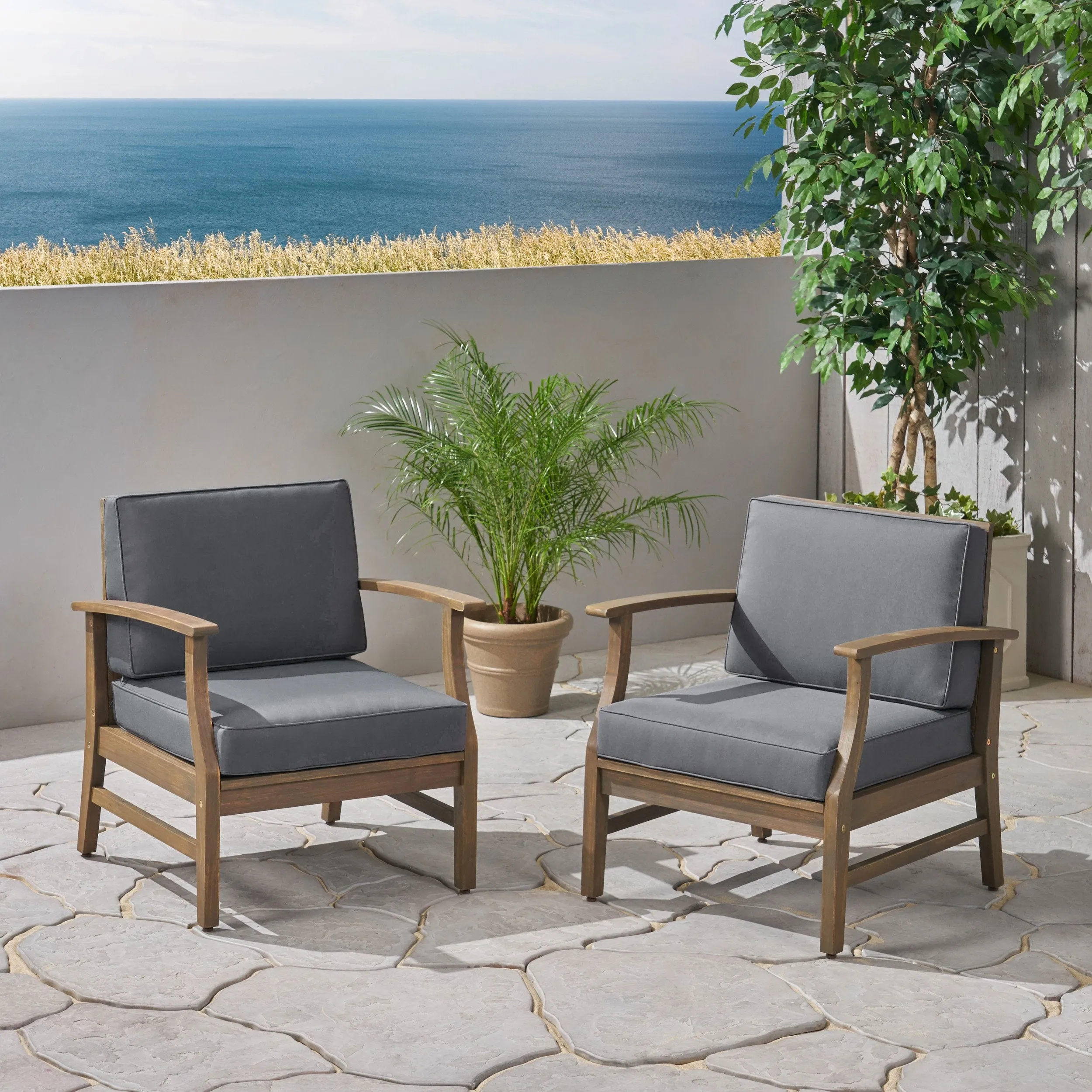 Outdoor Acacia Wood Club Chairs with Cushions - NH397703 patio chairs, outdoor seating