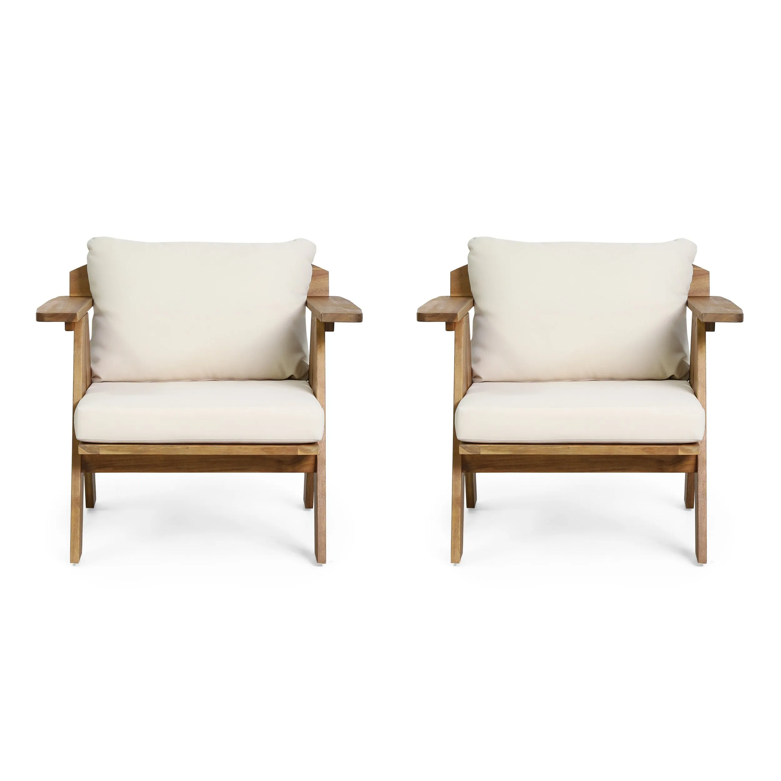 Outdoor Acacia Wood Club Chairs with Cushions (Set 2) - NH079313 patio chairs, outdoor seating