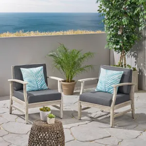 Outdoor Acacia Wood Club Chairs with Cushions (Set of 2), Light Gray and Dark Gray - NH803803 patio chairs, outdoor seating