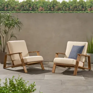 Outdoor Acacia Wood Club Chairs with Cushions (Set of 2) - NH284213 patio chairs, outdoor seating