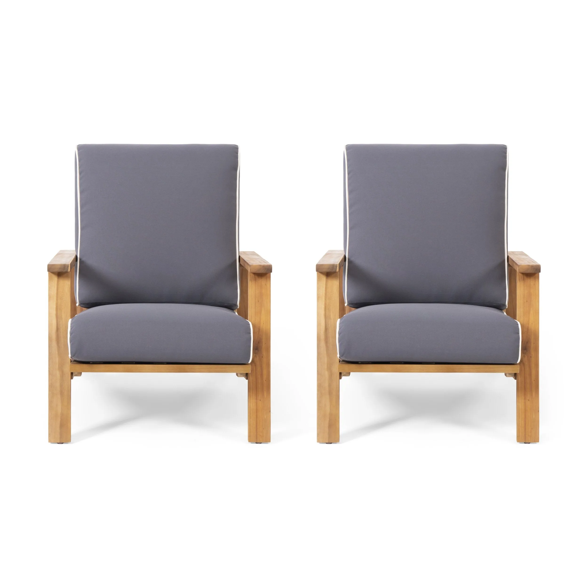 Outdoor Acacia Wood Club Chairs with Cushions (Set of 2) - NH284213