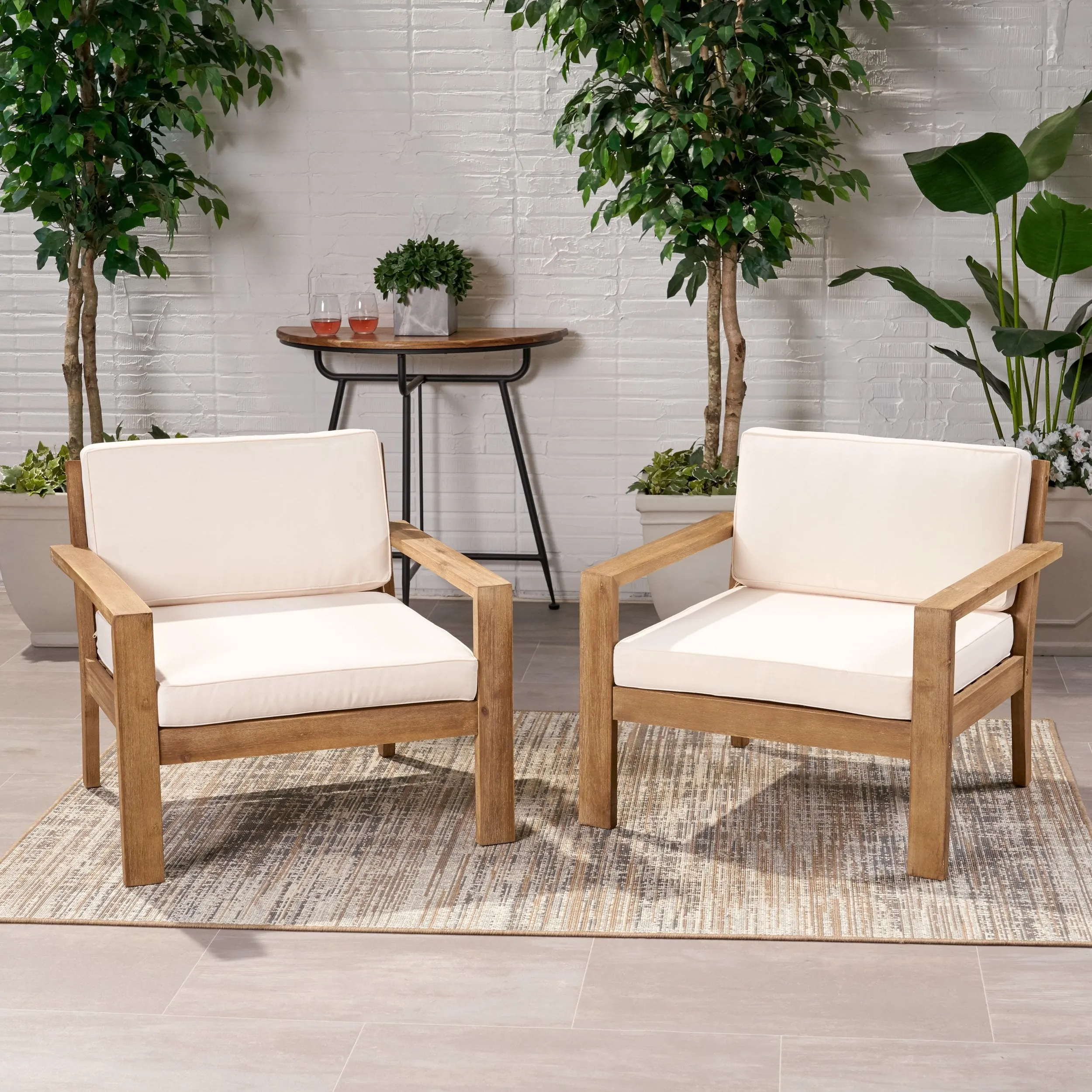 Outdoor Acacia Wood Club Chairs with Cushions (Set of 2) - NH560013 patio chairs, outdoor seating