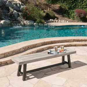 Outdoor Acacia Wood Dining Bench with Rustic Metal Finish Frame - NH209303 patio chairs, outdoor seating