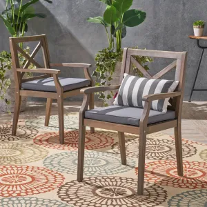 Outdoor Acacia Wood Dining Chair (Set of 2), Grey with Grey Cushions - NH186403 patio chairs, outdoor seating