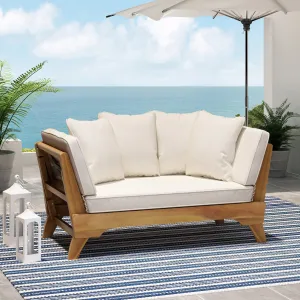 Outdoor Acacia Wood Expandable Daybed with Water Resistant Cushions - NH739213 patio chairs, outdoor seating