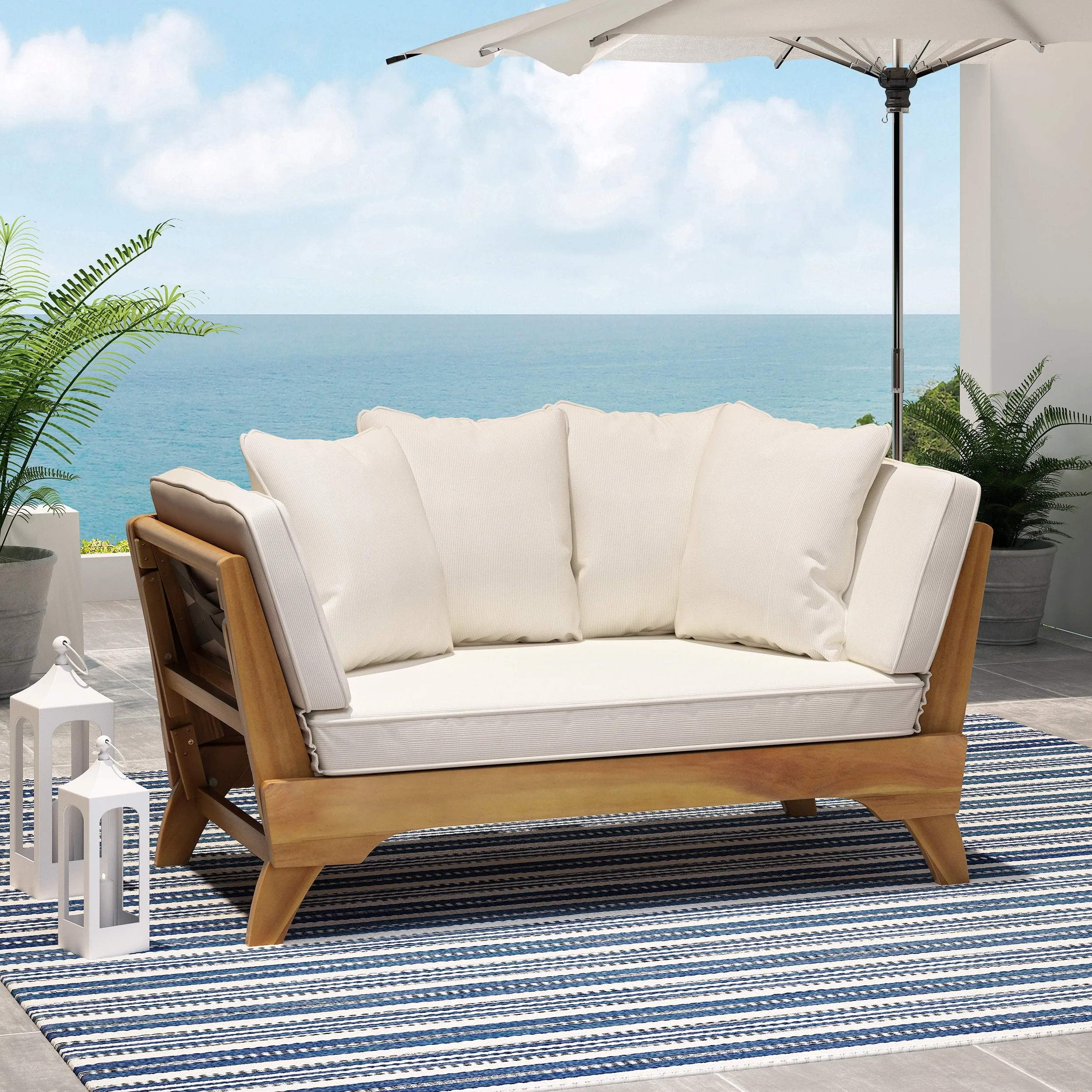 Outdoor Acacia Wood Expandable Daybed with Water Resistant Cushions - NH739213 patio chairs, outdoor seating