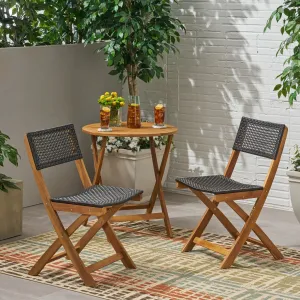 Outdoor Acacia Wood Foldable Bistro Chairs with Wicker Seating (Set of 2) - NH910903 patio chairs, outdoor seating