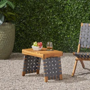 Outdoor Acacia Wood Foldable Side Table, Brown Patina and Gray - NH297803 patio chairs, outdoor seating