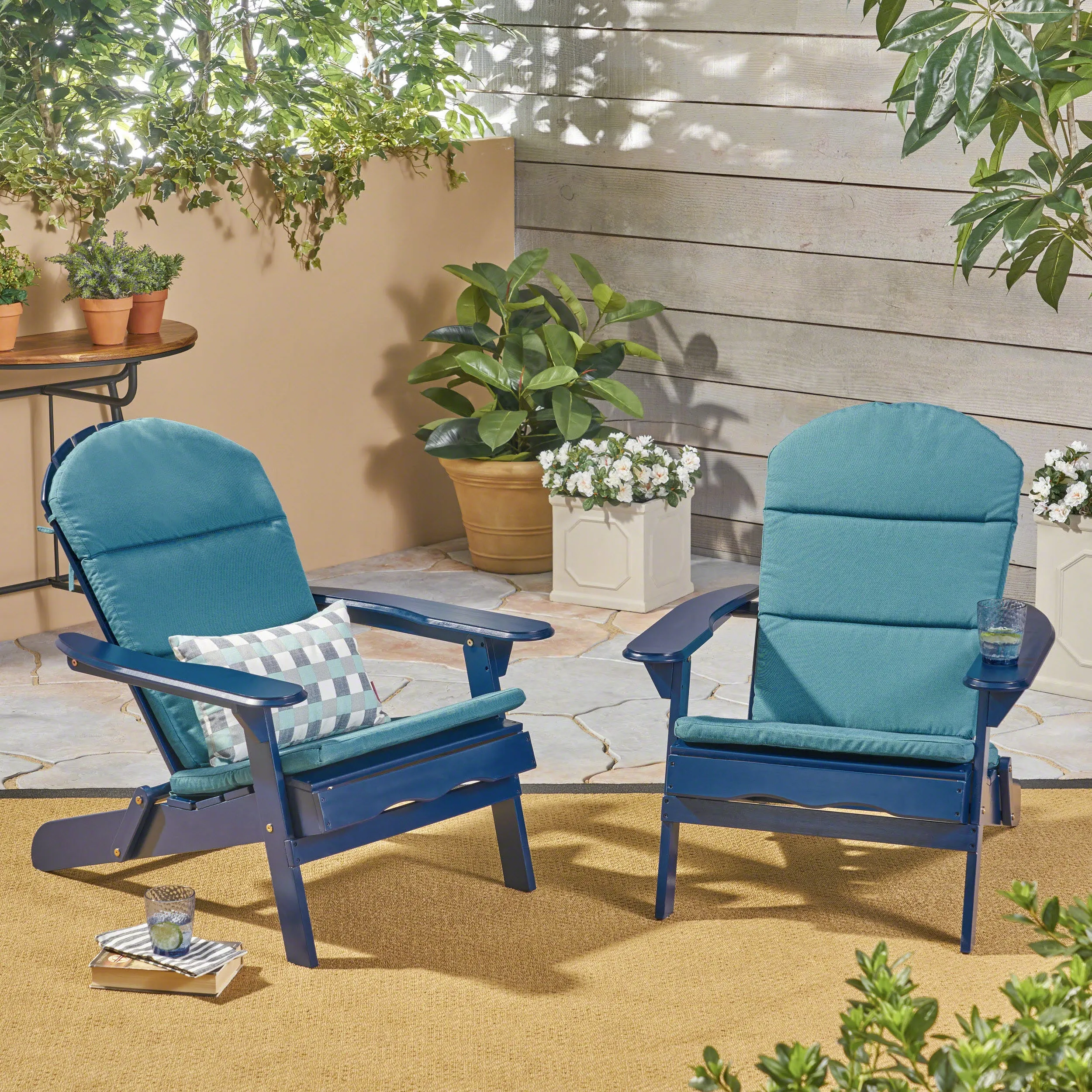 Outdoor Acacia Wood Folding Adirondack Chairs with Cushions - NH136403