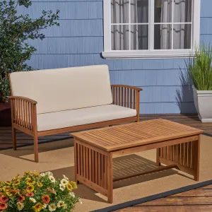 Outdoor Acacia Wood Loveseat & Coffee Table Set - NH460603 patio chairs, outdoor seating