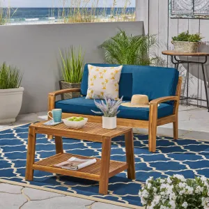 Outdoor Acacia Wood Loveseat and Coffee Table Set with Cushions - NH372703 patio chairs, outdoor seating